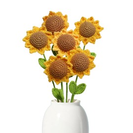 Artificial Sunflowers, Tumwisk 6PCS Crochet Flowers,Sunflower Gifts for Women Crochet Sunflower Bouquet for Home Decoration and Mother's Day Birthday Valentine's Day Anniversary Party Graduation Gift