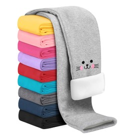 Resinta Girls Fleece Lined Leggings Cotton Kitty Print Thermal Pants Thick Warm Tights Winter Clothes for Kids 7-8 Grey