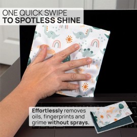 Quick Cloth Microfiber Glasses Cleaning Cloths – 8x8, Dinosaurs, 1 Pack with Case | Double-Sided Lens Cleaner for Eyeglasses, Camera, Screens & Glass | Reusable Microfiber Glass Polishing Cloths