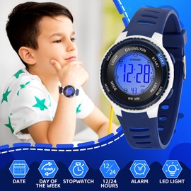 GUUMUXIN Children's Digital Watch, Children's Sports Watch with 7 Colour Indicator Light, Acrylic Watch Screen, 3 ATM Waterproof, Band Watch for Girls and Boys, darkblue, Strap.