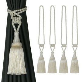 BEL AVENIR Curtain Tiebacks Handmade Holdbacks for Curtains Drape Decorative Tie Backs with Tassels(Cream, 4 Pack)