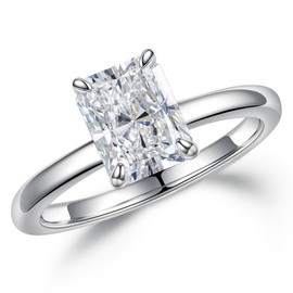 MOOSEA Moissanite Rings for Women, 2ct D Color VVS1 Clarity Radiant Cut Solitaire Lab Created Diamond 14K White Gold Vermeil S925 Sterling Silver Rings Women Moissanite Wedding Rings for Women