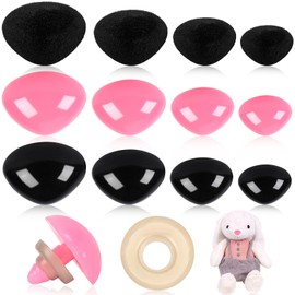 UPINS Plastic Safety Noses for Amigurumi, 120 Pcs Triangle Safety Noses for Animals Pink Black Large Noses Doll Crochet Nose with Washer 18 mm 16 mm 14 mm 11 mm for Plush Doll Bear Accessories