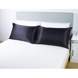 Lanest Housing - Funda de almohada de satén para pelo y piel, transpirable, supersuave, tamaño king, color negro