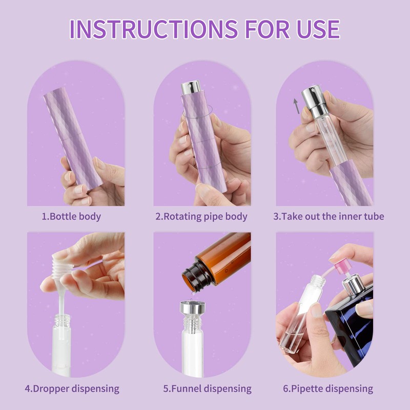 Tekson 8ML Perfume Atomizer Travel (3 PCS), Refillable Cologne Containers,
