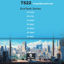 Compatible Replacement for Epson T522 Refill Bottle T522 Ink 522XL Black EcoTank - ET-2400 ET-2720 ET-2800 ET-2803 ET-2840 ET-4800 ET-4810 (5PK)