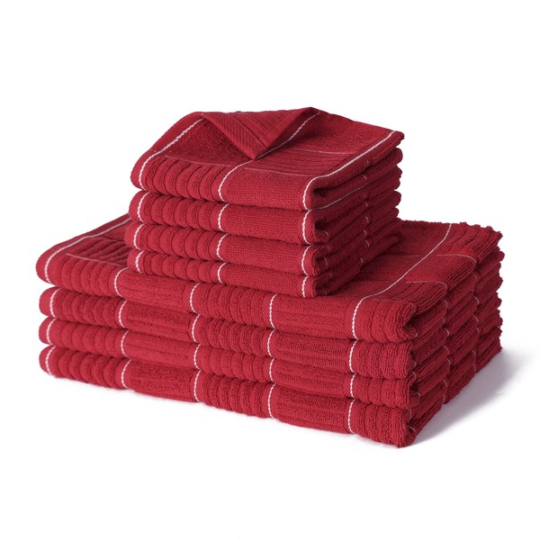 Glynniss - Juego de toallas de cocina y paños de cocina, juego de paños y trapos para lavar platos, limpieza y secado, paquete de 8 unidades (rojo)