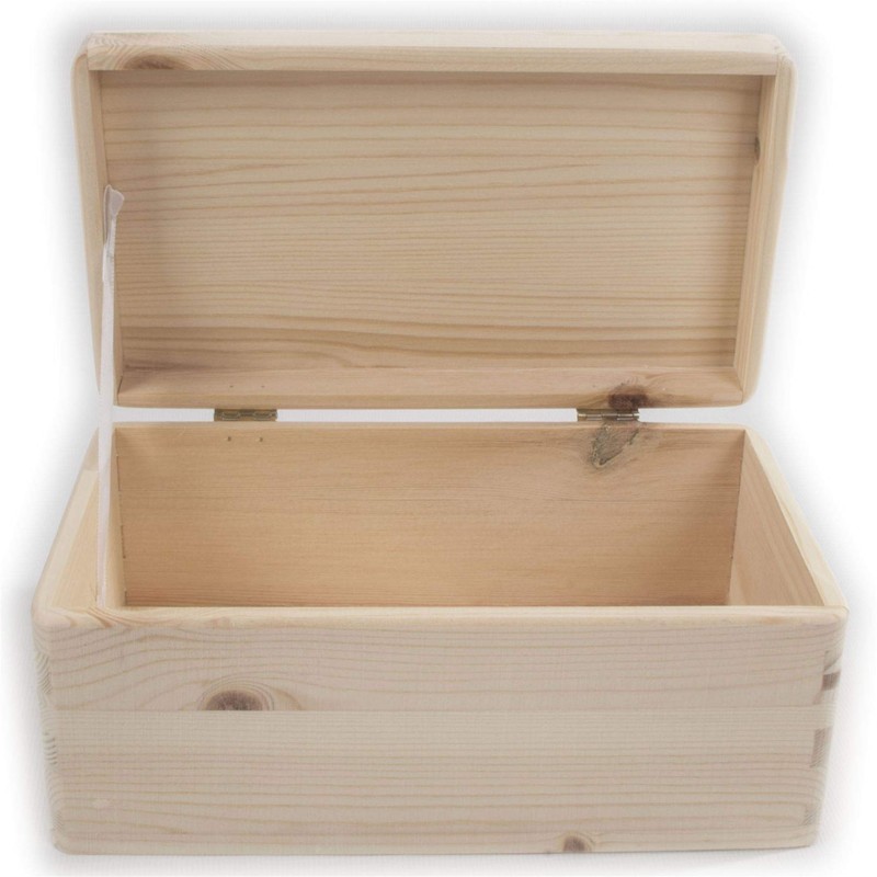 Wooden Chest Box with Lid & Etched Handles 21 x