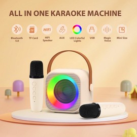Kids Karaoke Machines with 2 Microphones -Potable Girls Mini Karaoke Machine Gifts for 5 6 7 8 9 10 Year Old Girl Boy birthday for girls boys (Beige-2)
