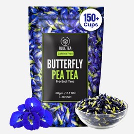 BLUE TEA - Butterfly Pea Flower Tea - 2.11 Oz (150+ Cups) | Antioxidant Rich | Chemical Free - Herbal Tea - Caffeine free - Non Bitter - No Preservatives | Zipper Pack