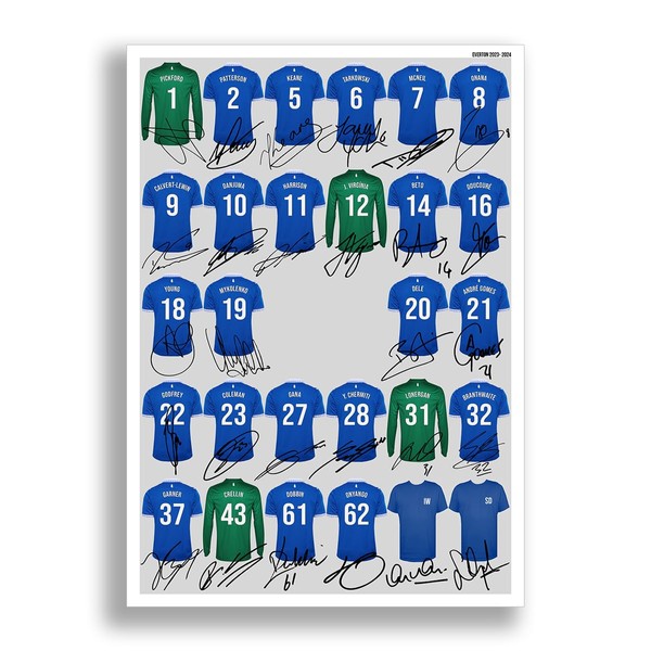 Everton Team Squad 2023-2024 Signed Poster Print Framed Picture Photo