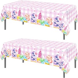 STARINGIRL 2 Pack of Disposable Pink Ice Cream Themed Party Decorations Table Covers 54x87In Tablecloths for Summertime Sweet Popsicle Ice Cream Baby Shower Party Supplies