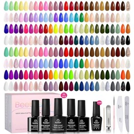 Beetles 110 PCS Gel Nail Polish Set, 100 Colors Infinite Inspiration Gift Spree All Season Red Brown Green Black Gel Polish with 5Pcs Base Top Coat So