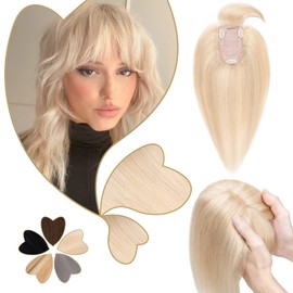 Benehair Silk Base Hair Topper Middle Part Top Hairpiece With Remy Human Hair Toppers Hairpieces #18P613 Ash Blonde&Bleach Blonde 10inch