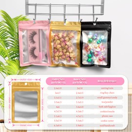 FUNFERY 100 Pack Mylar Resealable Bags Foil Packaging Bags with Clear Window,Zipper Pouch Smell Proof Bags for Food Storage,Cookies,Sample,Small Business(Gold,2.4x3.9inch)