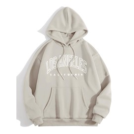 GORGLITTER Women's Y2K Graphic Hoodies Trendy Cute Letter Long Sleeve Preppy Hooded Sweatshirt Spring Fashion Outfits Beige Large