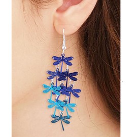 Charm Buddy Dragonflies Dragonfly Cluster Dangle Drop Earrings Unique Vintage Style for Women Girls Sisters Mothers Jewellery (3. Blue)