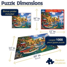 White Mountain 1000 Piece Jigsaw Puzzle Scenic Coastal Boats Puzzles with Large Pieces for Adults and Family 24"x30" - Mediterranean Harbor