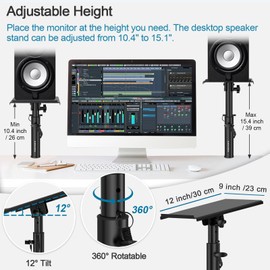 Vondynote Studio Monitor Stands Pair Heavy Duty Desk Clamp Speaker Stands with Adjustable Tilt Angle Tray of 0-12 °