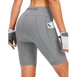 Women's 4D Padded Bike Shorts Cycling Padding Riding Bicycle Road Mountain Biking Cycle Spin Shorts for Women with Zipper Pockets(Light Grey,M)