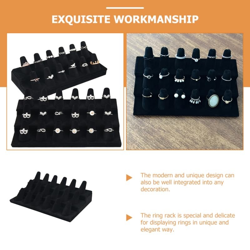Baluue Black Cloth Desktop Ring Display Holder MDF Jewelry Modern