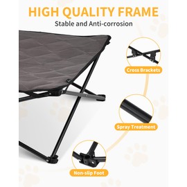 KingCamp Elevated Dog Bed for Medium Dogs, Raised Outdoor Indoor Portable Cooling Cot Lifted Pet Hammock off Ground with Washable Breathable Mesh & Frame with Non Slip Foot for Camping Backyard, Black