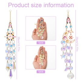 2 Pcs Sun Catchers for Windows, Outdoor Garden Hanging Ornaments, Star and Moon Crystal Prism Suncatchers for Home, Balcony