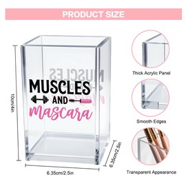 Vgrti Muscles And Mascara Acrylic Makeup Brush Organizer Holder, Women Gym Life Acrylic Brushes Storage, Make Up Artist Gifts, Weightlifting Gifts for Women Wife Mom Friend Coach Makeup Lovers