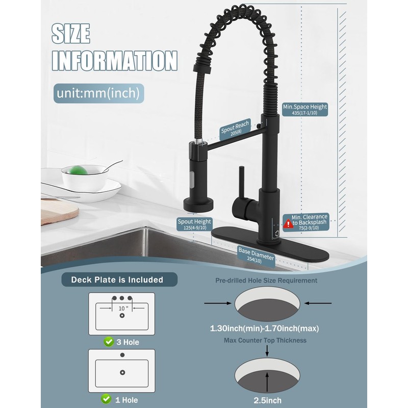 Casavilla Kitchen Faucet Set, Black Kitchen Sink Faucets with Pull