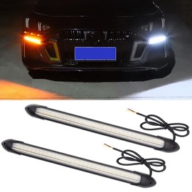 Exterior Car LED Lights, 2Pcs Flexible Daytime Running Light Strip Waterproof Auto Headlight Sequential White Turn Signal Yellow Led Light, 9.25 Inches