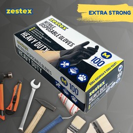 Zestex Nitrile Heavy Duty, Latex-free & Powder-free, Non-Sterile Food Safe Extra Strong Disposable Glove, Black, Medium, Case/100