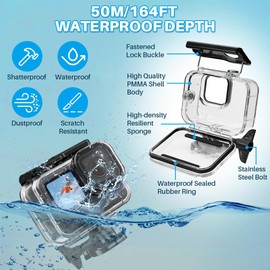 WOTOW 50M/164FT Waterproof Housing Case for GoPro Hero 13/12/11/10/9, Underwater Protective Dive Housing Shell with 3 Dive Filters & Floating Hand Grip for Scuba Snorkeling Deep Diving