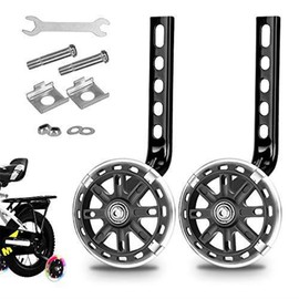 AZNABLE Auxiliary Wheels, 12 - 20 Inches, Kids, Kids, Practice, Bicycle Ballast, Easy Installation, Quiet Design, 5 Adjustable Levels, Colorful (Black)