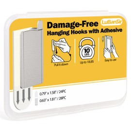 LuBanSir Picture Hanging Hooks, 24 Metal Wall Hanger Hooks with 28 Adhesive Strips for Photos, Art, Mirrors, Small