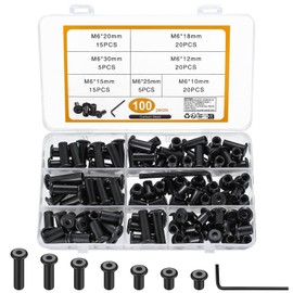 100 Pcs M6 Nuts, Hex Socket Screw Rivet Insert Nuts, Rivet Cap Nuts, Flat Head Cap Nuts, Flat Head Barrel Nuts, Flat Head Insert Sleeve Nuts, Furniture Connector Nuts, Flat Sleeve Hex Nuts (M6 black)