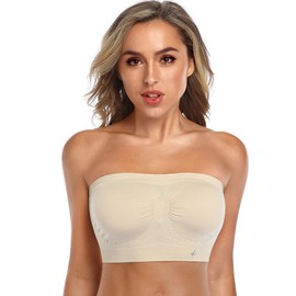 ANGOOL Strapless Comfort Wireless Bra with Slip Silicone Bandeau Bralette Tube Top 1Pack Beige