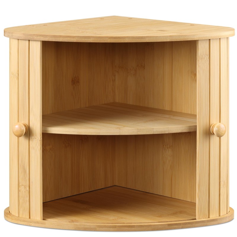 Navaris Wooden Bread Box - Countertop Kitchen Farmhouse Corner Wood