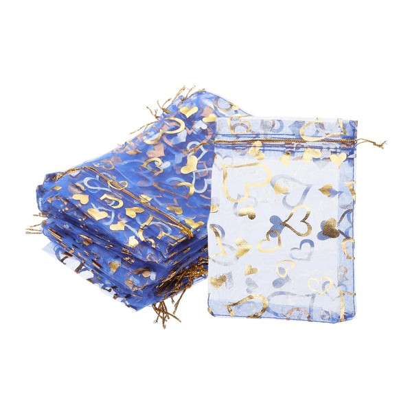 PATIKIL 100 Pcs 4x6 Inch Heart Printed Organza Bags, Navy