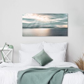 SD SOFT DANCE Coastal Ocean Canvas Wall Art: Sea View Artwork Sunrise Scenery Prints Seaside Seascape Picture Painting for Bedroom Living Room Home Wall Decor 40x20inch