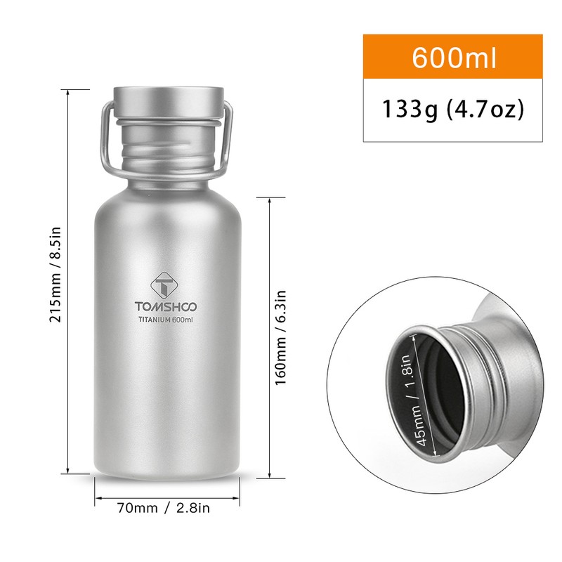 600ml Full Titanium Water Bottle Ultralight Outdoor Camping Hiking Cycle