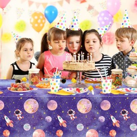 4 Pack Space Tablecloth Galaxy Table Cloth Rocket Astronaut Table Cover Space Planet Tablecover First Trip Around The Sun Decorations Space Themed Party Supplies Outer Space Party Decor 86 x 51 Inch
