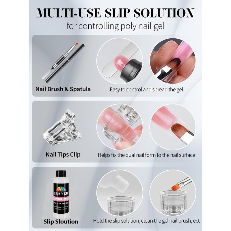 EBANKU 100PCS Nail Dual Forms Tips with 75ml Slip Solution,