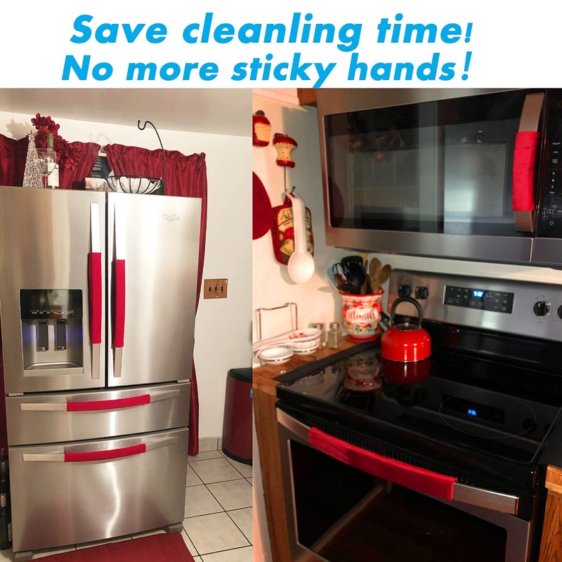 Volecy 5 PCS Refrigerator Door Handle Covers, Velvet Christmas Red