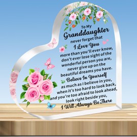 JMIMO Granddaughter Gifts Acrylic Heart Inspirational Gifts for Granddaughter Christmas Graduation Birthday Gift for Granddaughter