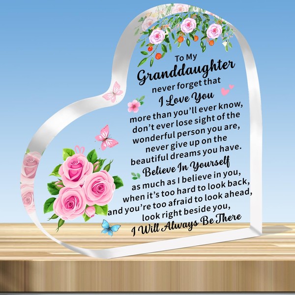 JMIMO Granddaughter Gifts Acrylic Heart Inspirational Gifts for Granddaughter Christmas