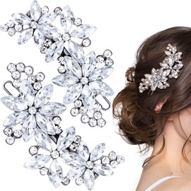 BEIQIYA 2pcs Rhinestone Hair Clips, Glitter Crystal Flower Headpiece, Non-Slip Hair Barrettes Accessories for Women Thick Thin Fine Curly Straight Long Short Hairstyles