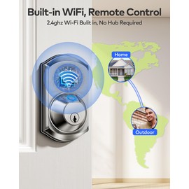 TEEHO WiFi Smart Lock TE012W, Fingerprint Door Lock with Built-in Wi-Fi, Keyless Entry Keypad Smart Deadbolt, App Remote Control, Alexa Compatible, IP55 Waterproof for Front Door – Satin Nickel