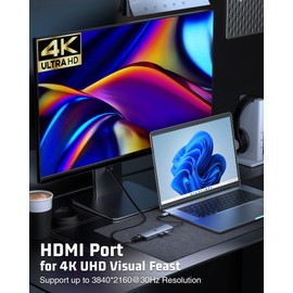 HOPDAY USB C Hub, 6 in 1 USB C Adapter for MacBook Air/Pro, Dual Display 4K HDMI Docking Station