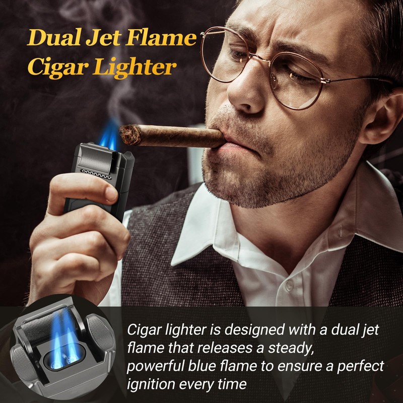 AWOTE Cigar Lighter with Double Jet Flame, Refillable Cigar Torch