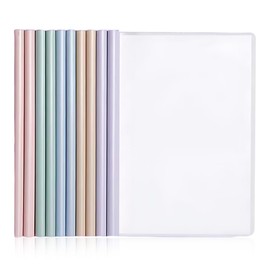 JUGUTA Pack of 10 A4 Sliding Bar Binder, A4 Transparent Document Folder, A4 Spine Bars, Report Covers Folder with U Sliding Bar for Classification School Office Documents, Can Hold 50 Sheets